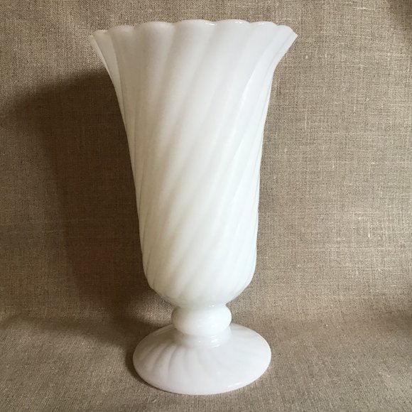 Vintage Milk Glass Swirl Vase E. O. Brody White Milk Glass Swirl Footed Vase - Picture 2 of 4